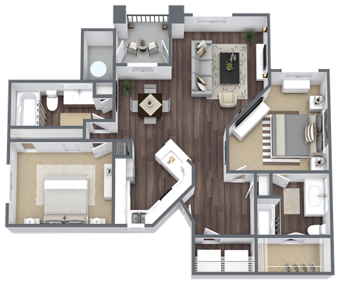 Floor plan for 2 beds, 2 baths, 1187 sqft